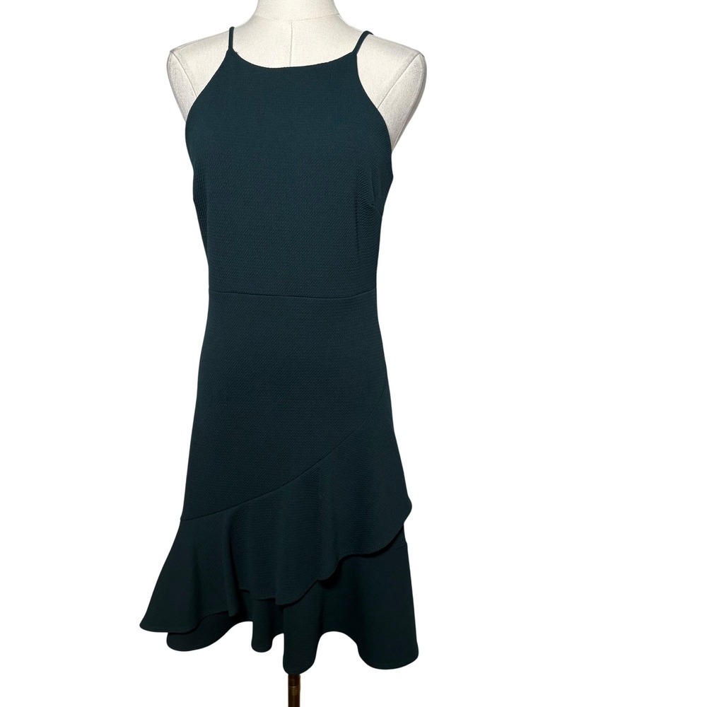 Aqua Womens Hunter Green Textured Ruffle Hem Halter Cocktail Dress Size M